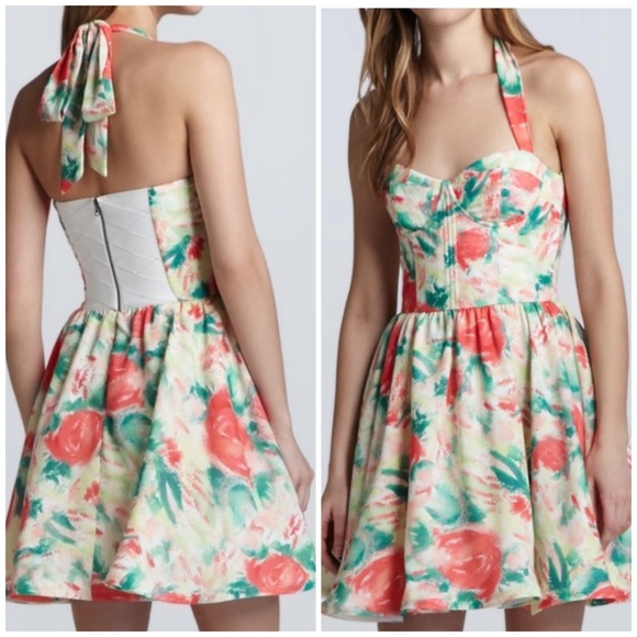Alice + Olivia Dresses & Skirts - Alice + Olivia Fleur Bustier Dress Abstract Garden Halter Fit & Flare Silk 2